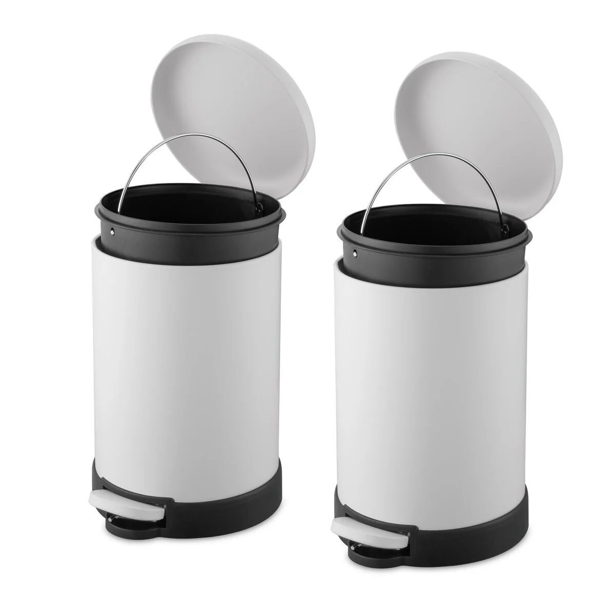 Qualiazero TWO 1.6 Gal Round Step On Trash Cans, Stainless Steel, Twin Pack