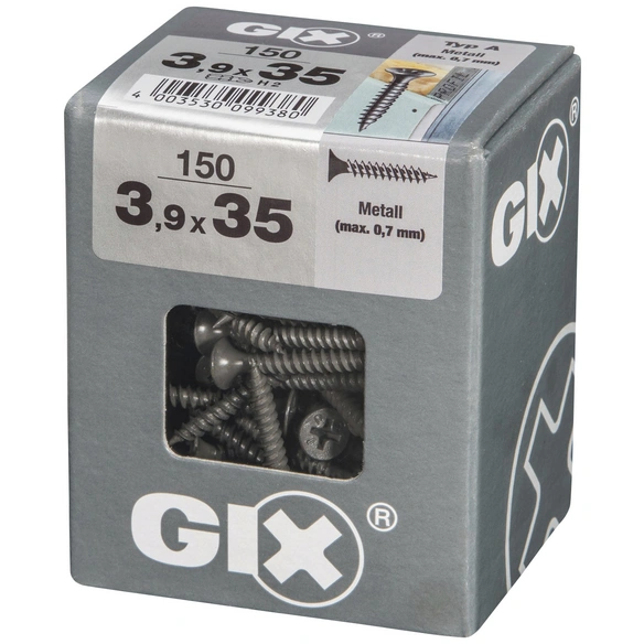 Feingewindeschraube, 3,9 mm, Stahl, 150 Stk., GIX A 3,9x35 L