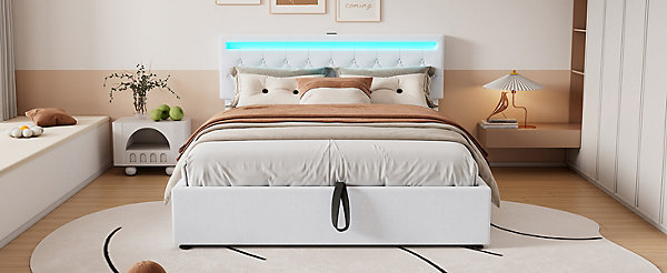 Lit Métal 90x200cm, Bureau avec Rangement, Pour Enfants et Adolescents, Blanc