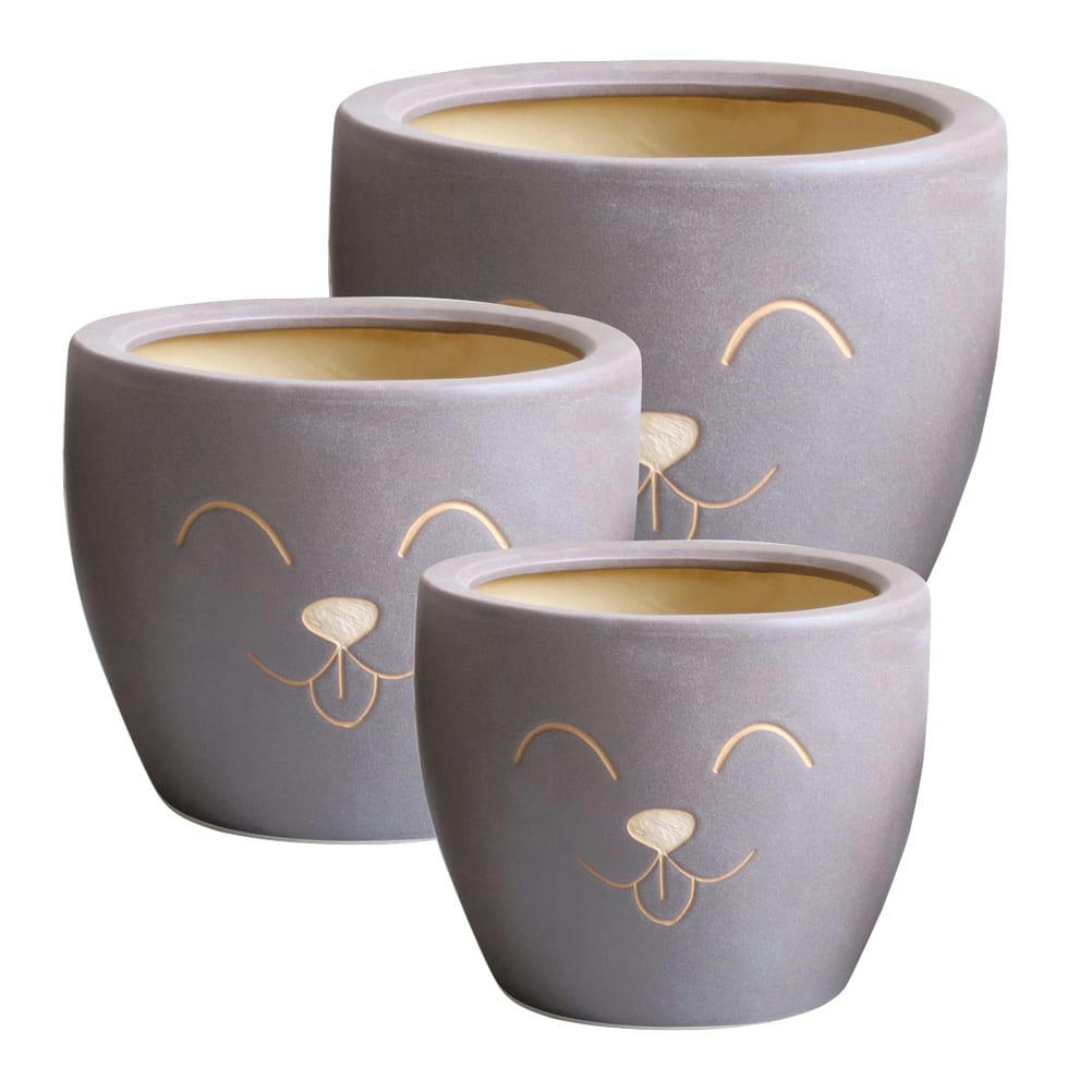 PETSY - Cache pot taupe en terre cuite H23cm