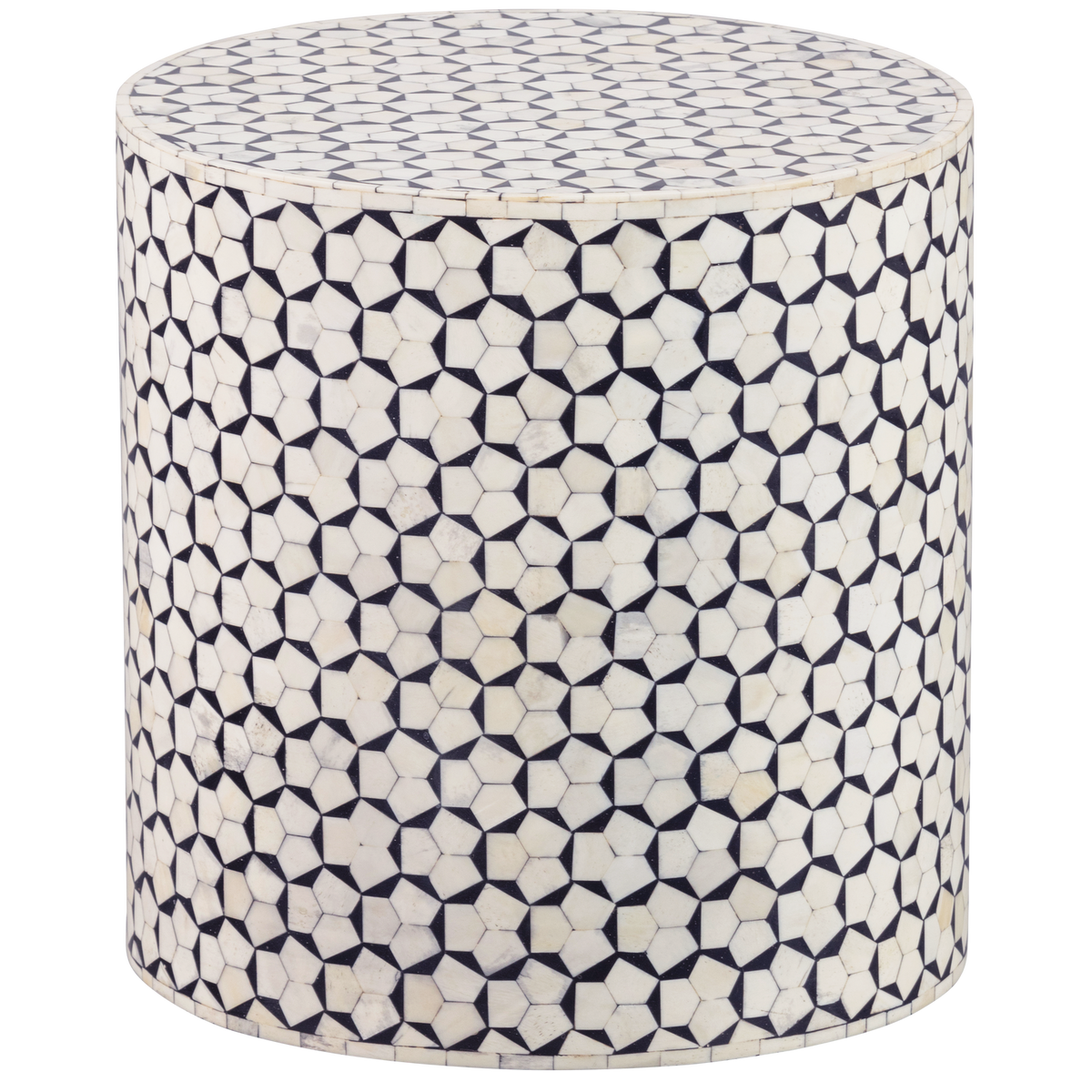 WOOOD sidetable Neva - Bone Inlay - Zwart/Wit - 40x37x37