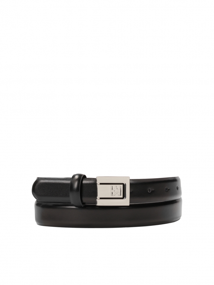 Black leather belt with full buckle