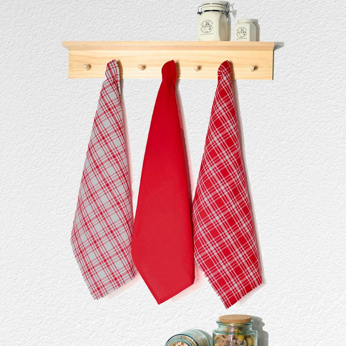 DUNDEE - 3 torchons assortis coton  rubis 45x70 cm