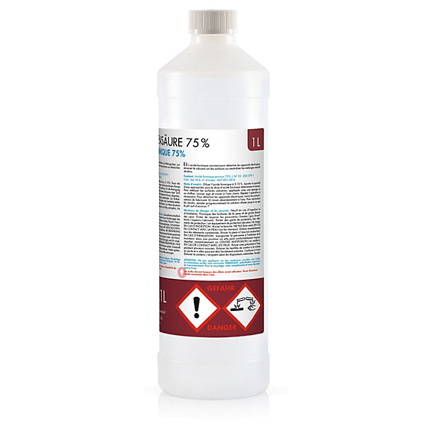 Acide Formique 75 % 1 x 1 L, Puissant Nettoyant Technique Pour Détartrage, Décapage Et Traitement Du Cuir