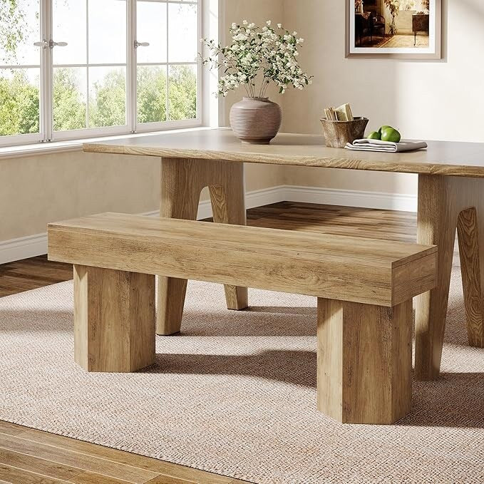 41 Farmhouse Wooden Dining Bench, Long Entryway Bench - 41.43 W x 11.81 D x 17.72 H