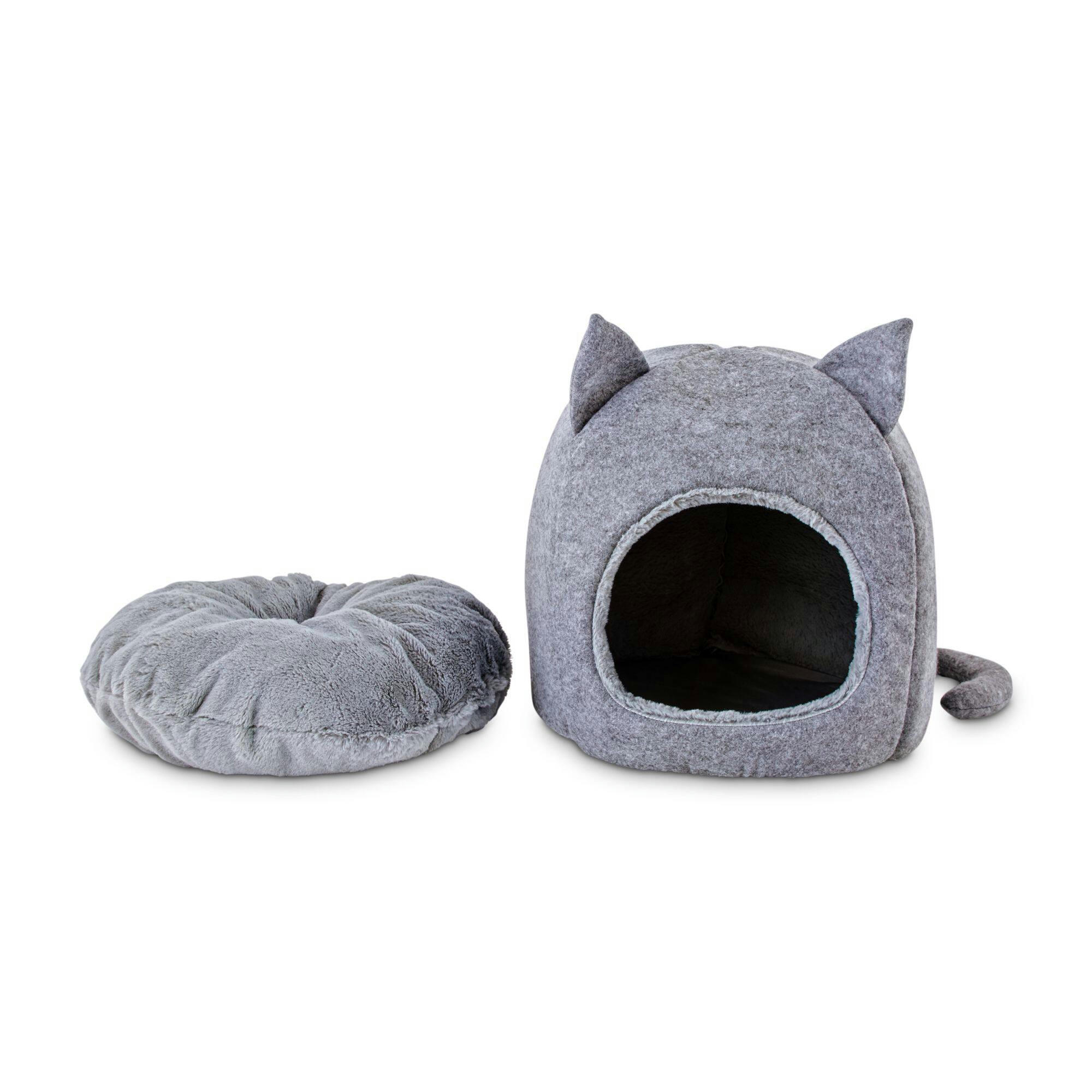 Petco Hooded Igloo Cat Bed, Washable, 15.5-in x 15.5-in, Grey