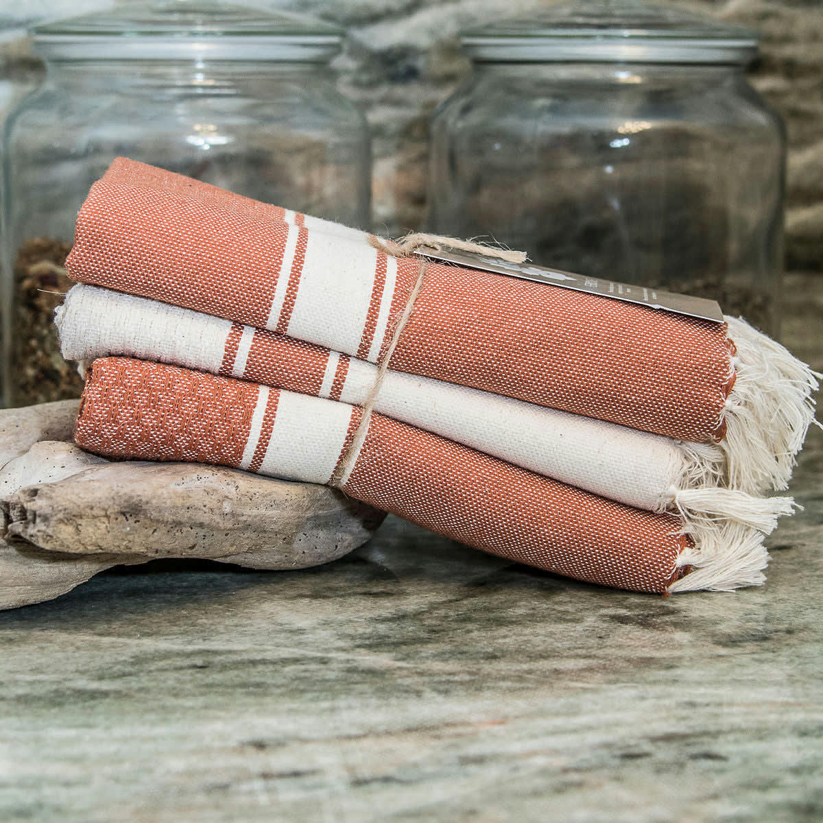 MARSA - Torchons (x3) coton  45x75 rouge brique