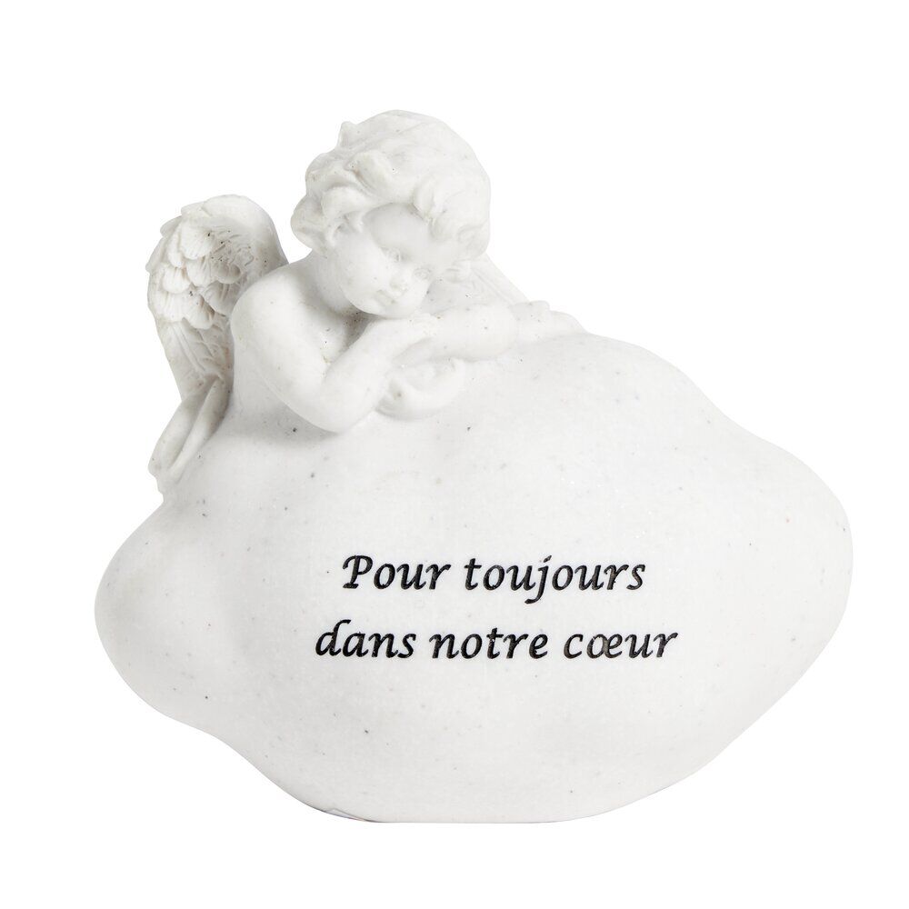 Décoration funéraire ange pensif sur nuage Pour toujours dans notre coeur