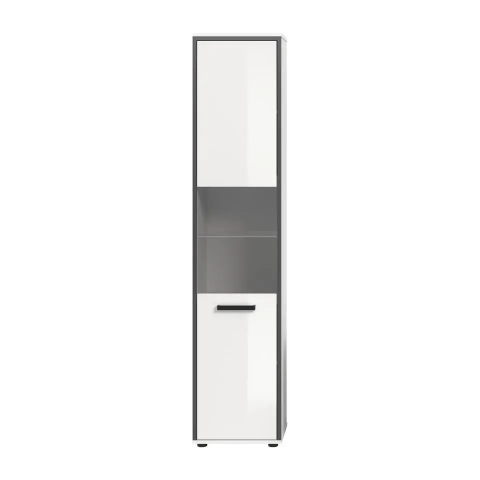 Hioshop Kojak kolomkast 1 glazen deur wit- hoogglans wit