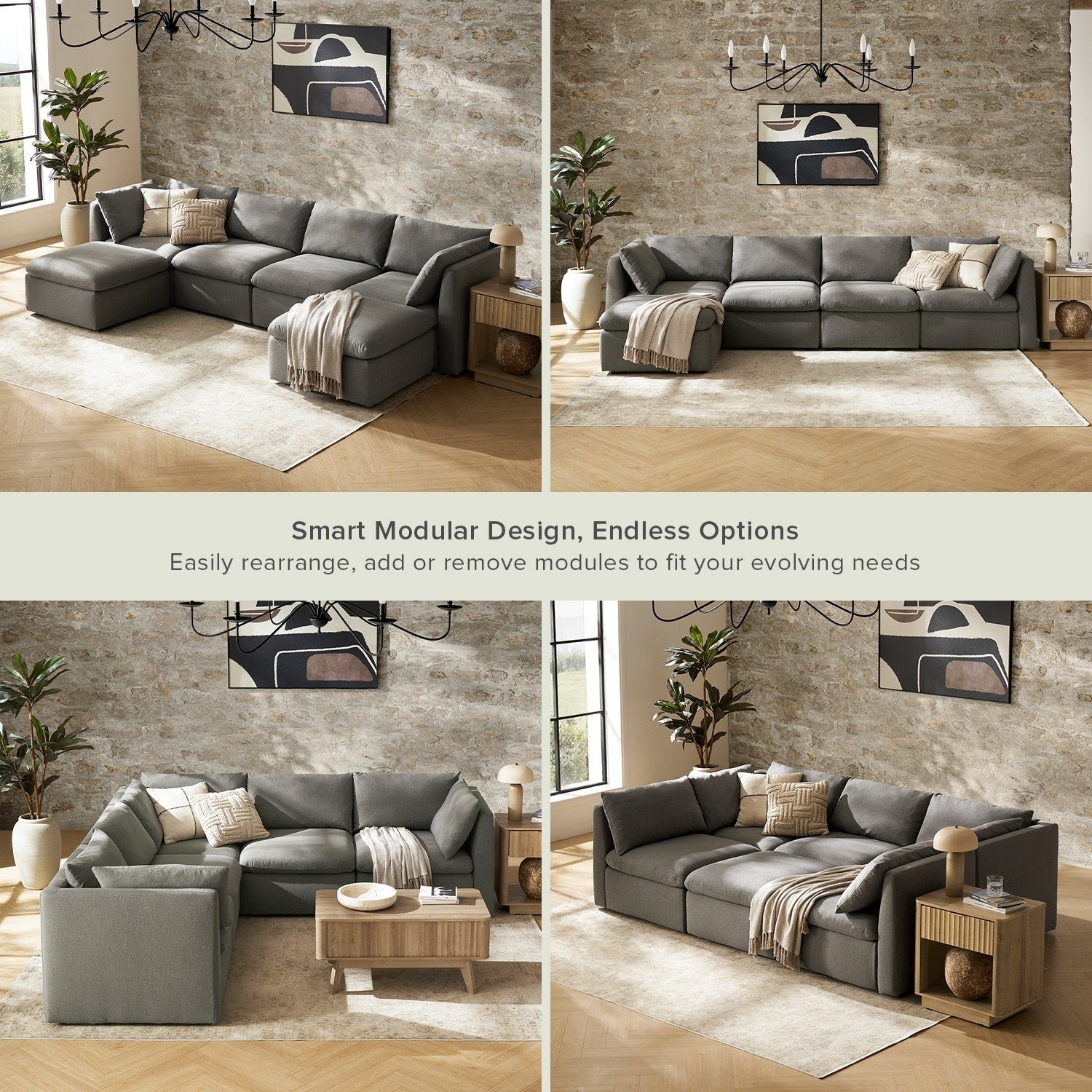 Mopio Macy Modular Sectional Sofa, Modern Cloud Couch Grey