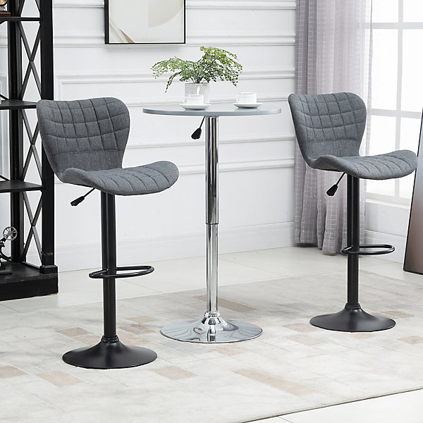 Lot de 2 tabourets de bar design dossier incurvé capitonné hauteur d'assise réglable 61-81 cm pivotant repose-pied velours gris