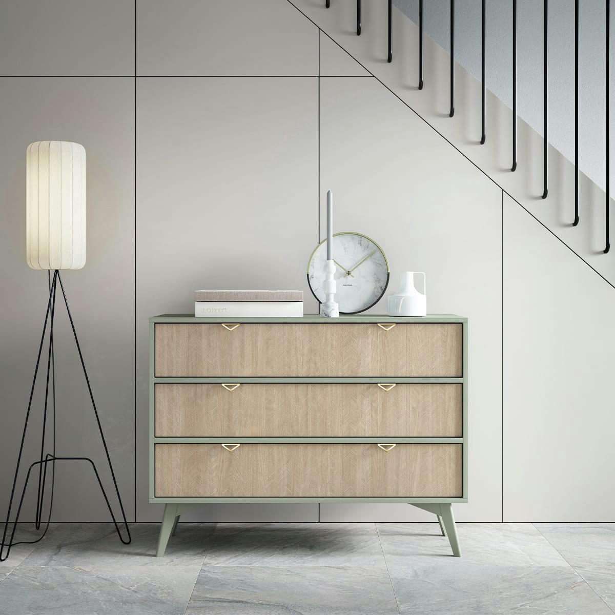 - Commode 3 tiroirs vert et naturel