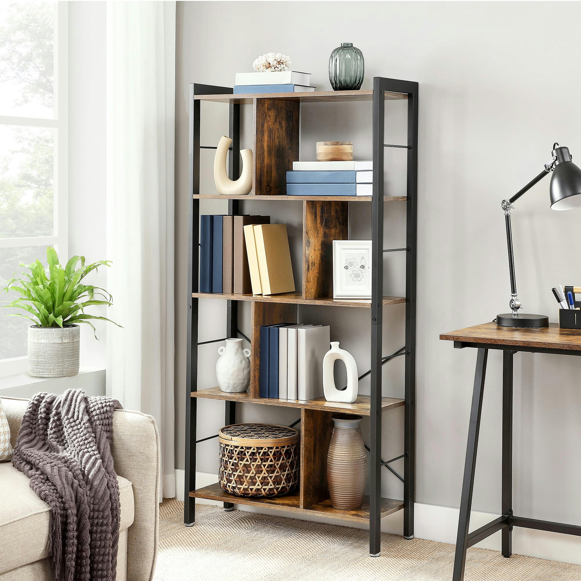 - Bibliothèque style industriel effet bois marron rustique