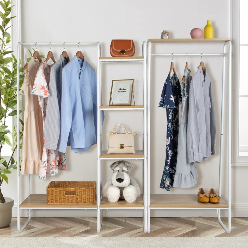 Freestanding Clothes Rack with 5 Wood Shelf - N/A