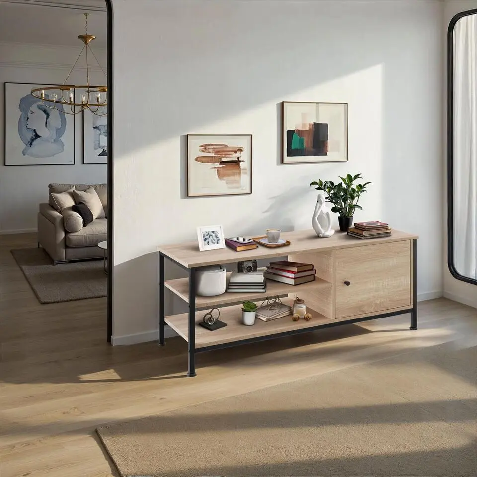 tectake TV-meubel Durban 110x40x45,5cm, Industrieel Licht Hout, Eiken Sonoma