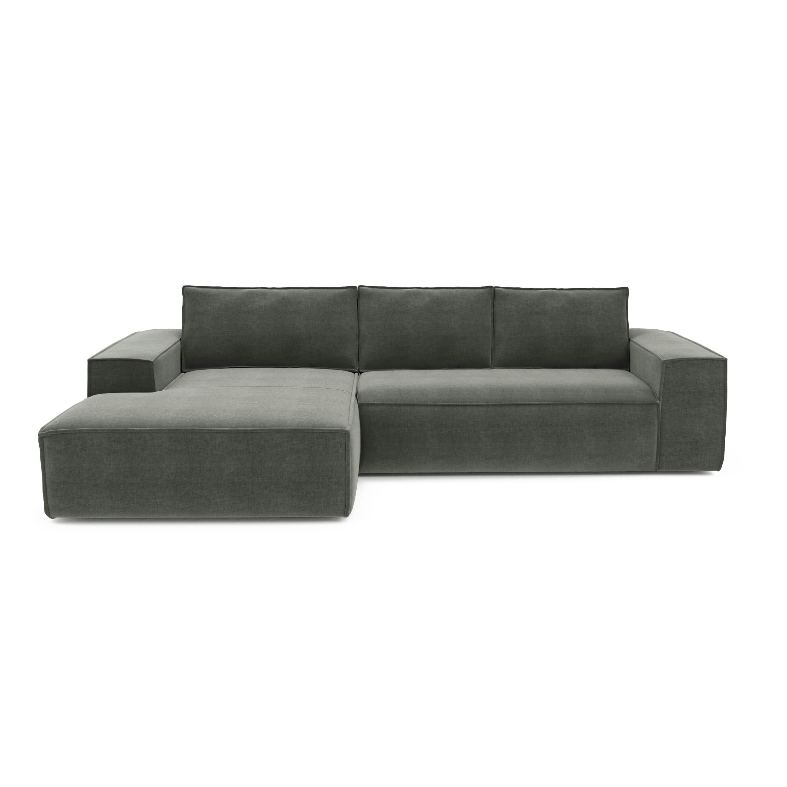 JOAN - Canapé convertible angle gauche dunlopillo velours gris 140cm