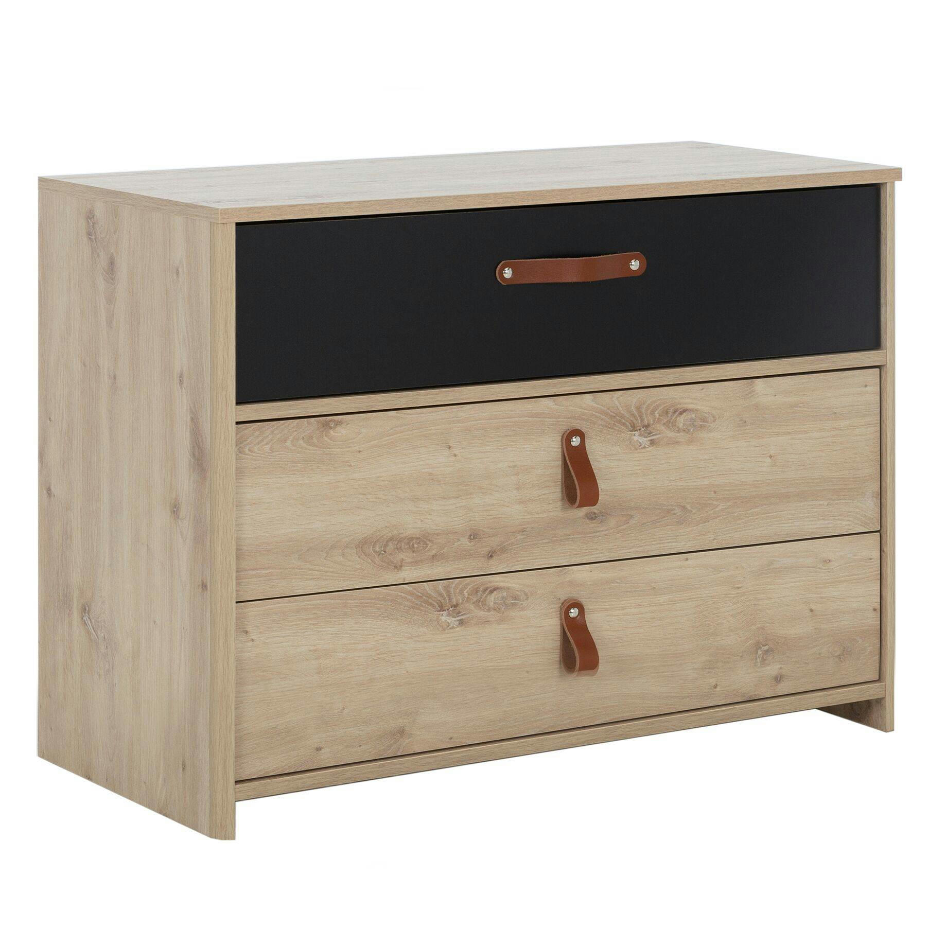 GAVIN - Commode 3 tiroirs effet bois et noir