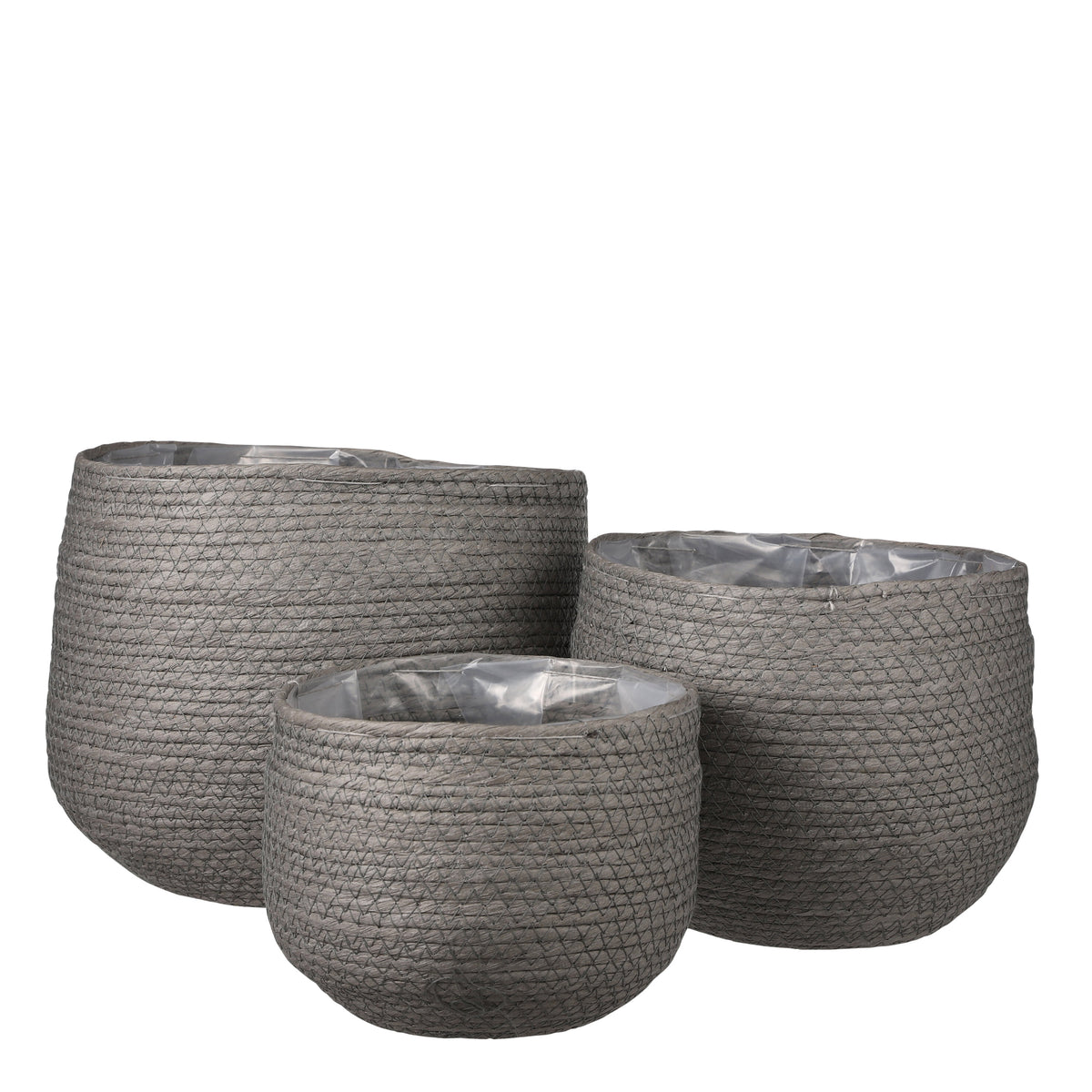 Mica Decorations Jorck Plantenmand - Set van 3 - H24 x Ø26 cm - Papier - Grijs