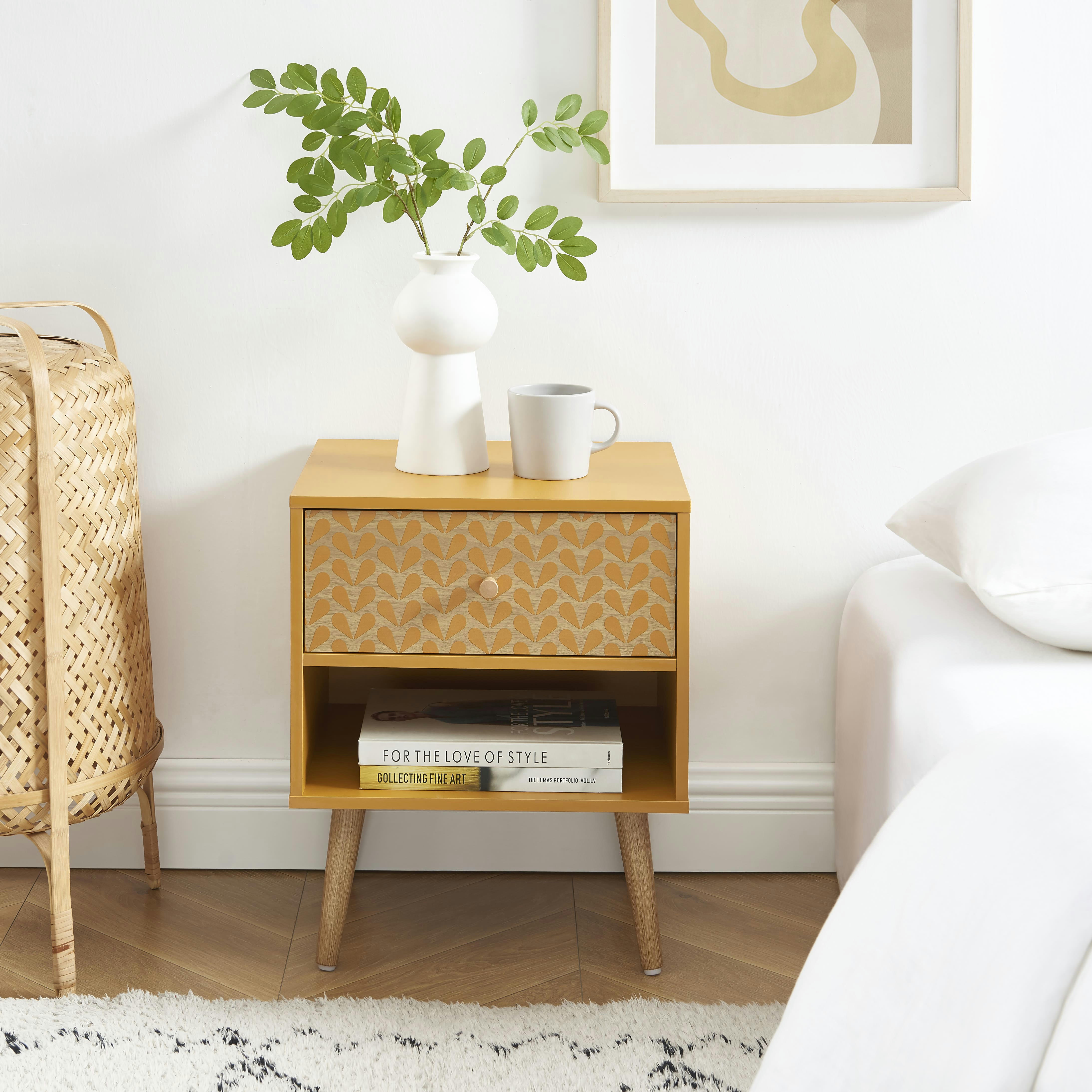 CAPUCINE - Table de chevet  ocre et effet bois et chêne 40cm