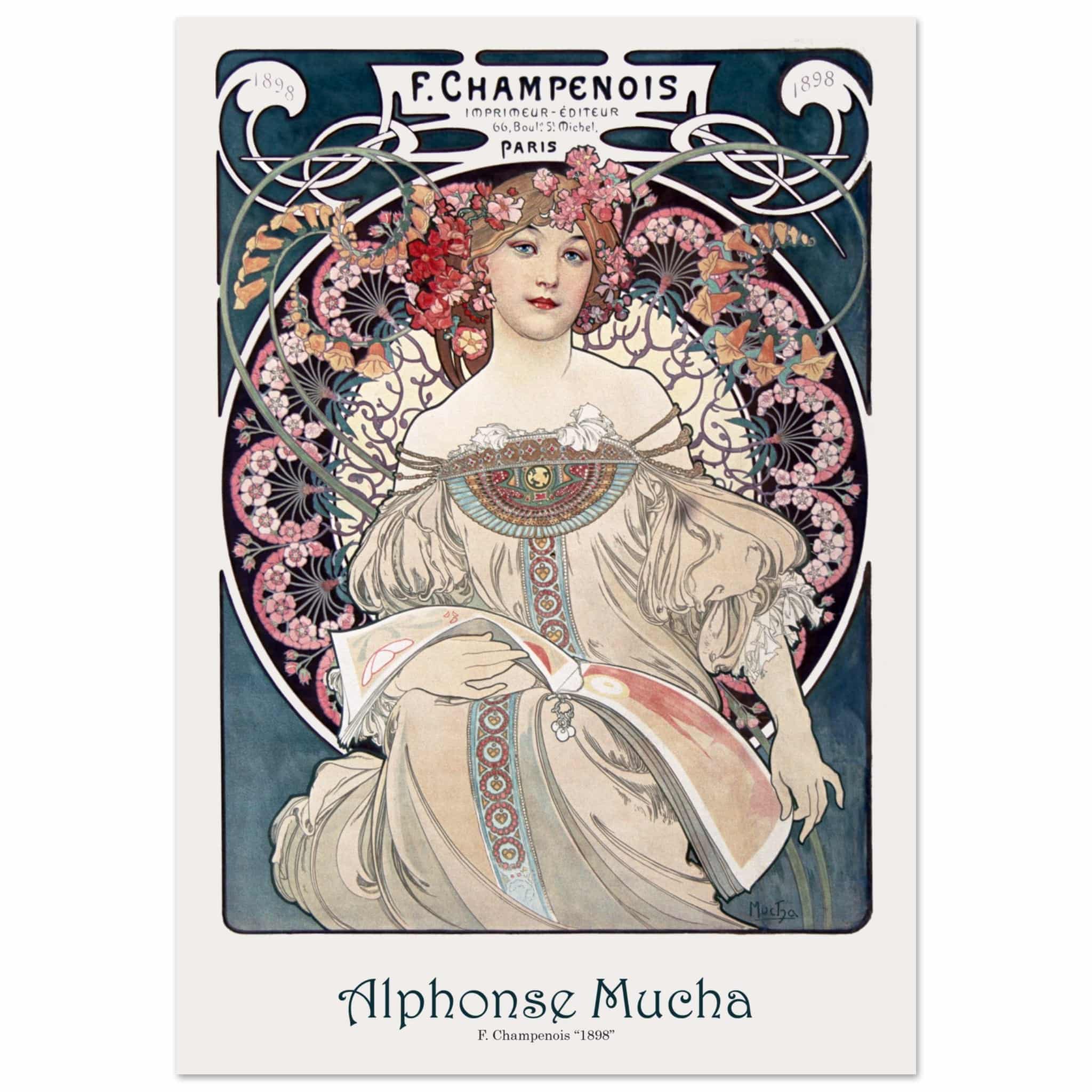 Artfulprints Poster Alphonse Mucha - F. Champenois  - 70x100 cm - Blauw