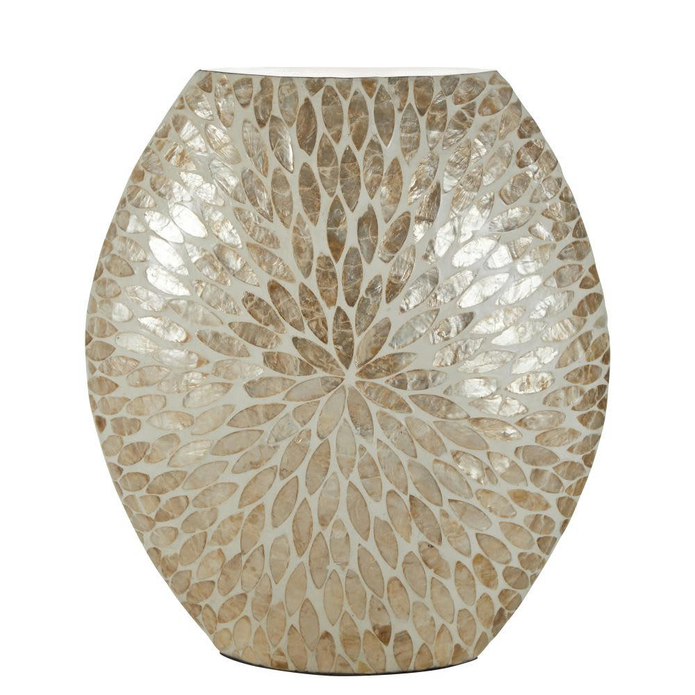 IZALINE - Vase en nacre blanc à motifs dorés H44
