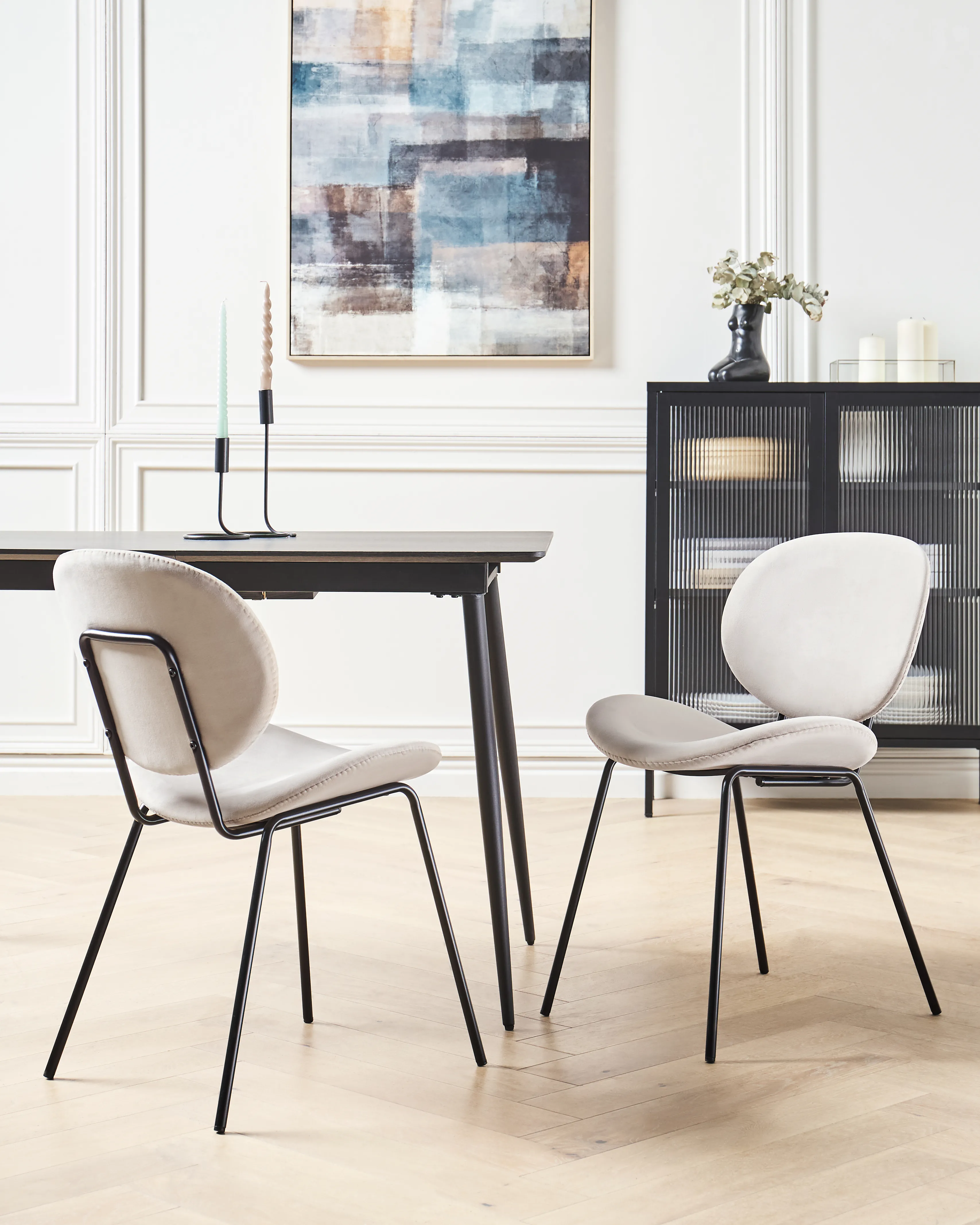 Set of 2 Dining Chairs LUANA Velvet Light Beige