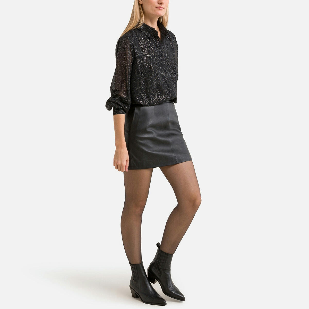 Chemise effet brillant, dos plissé