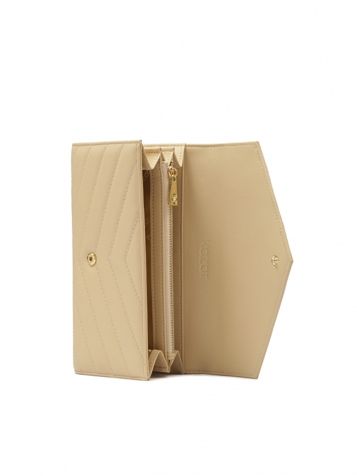 Beige oblong wallet decorated with stitching