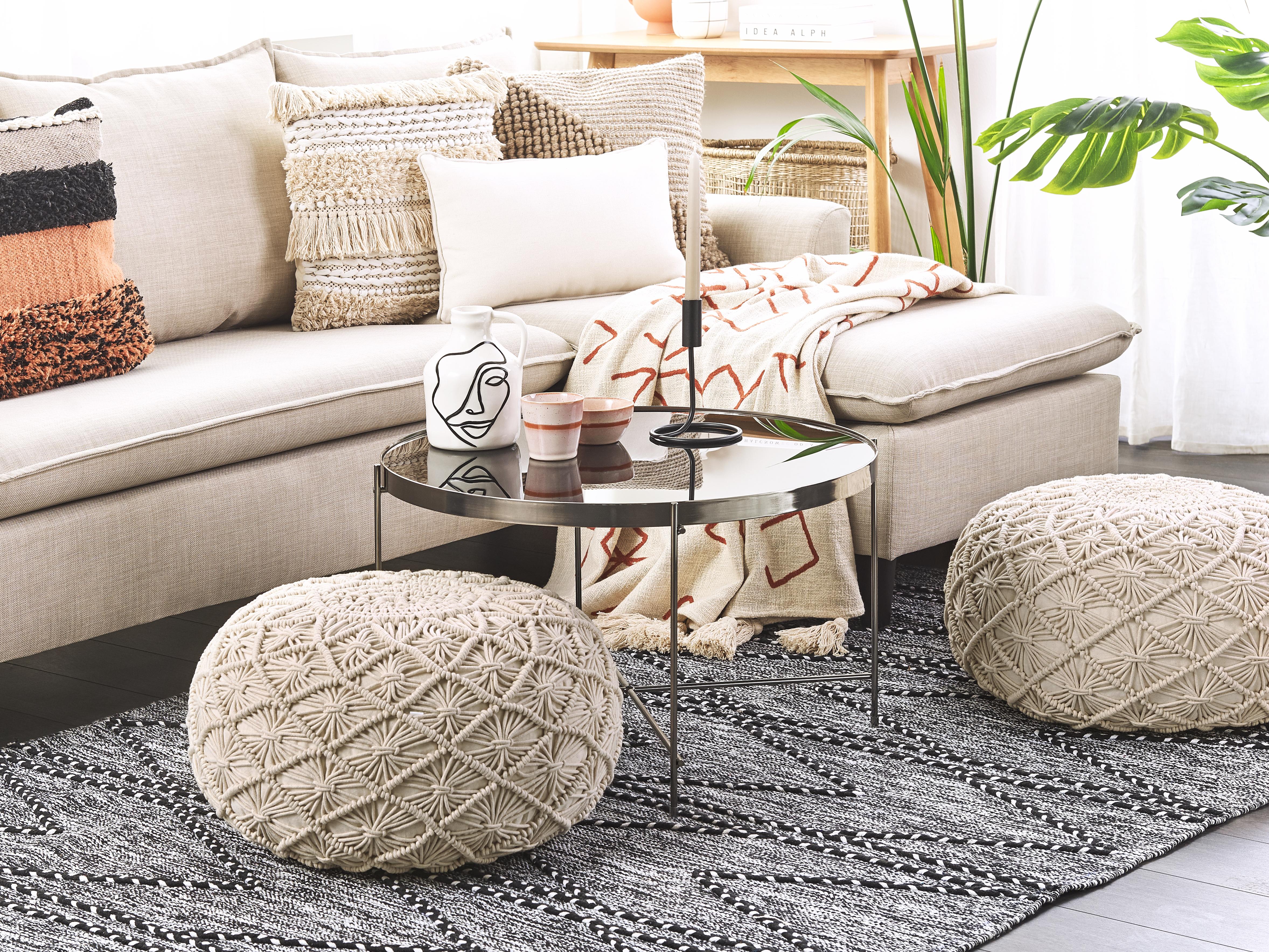 Pouffe Macram�� BERKANE Cotton Beige