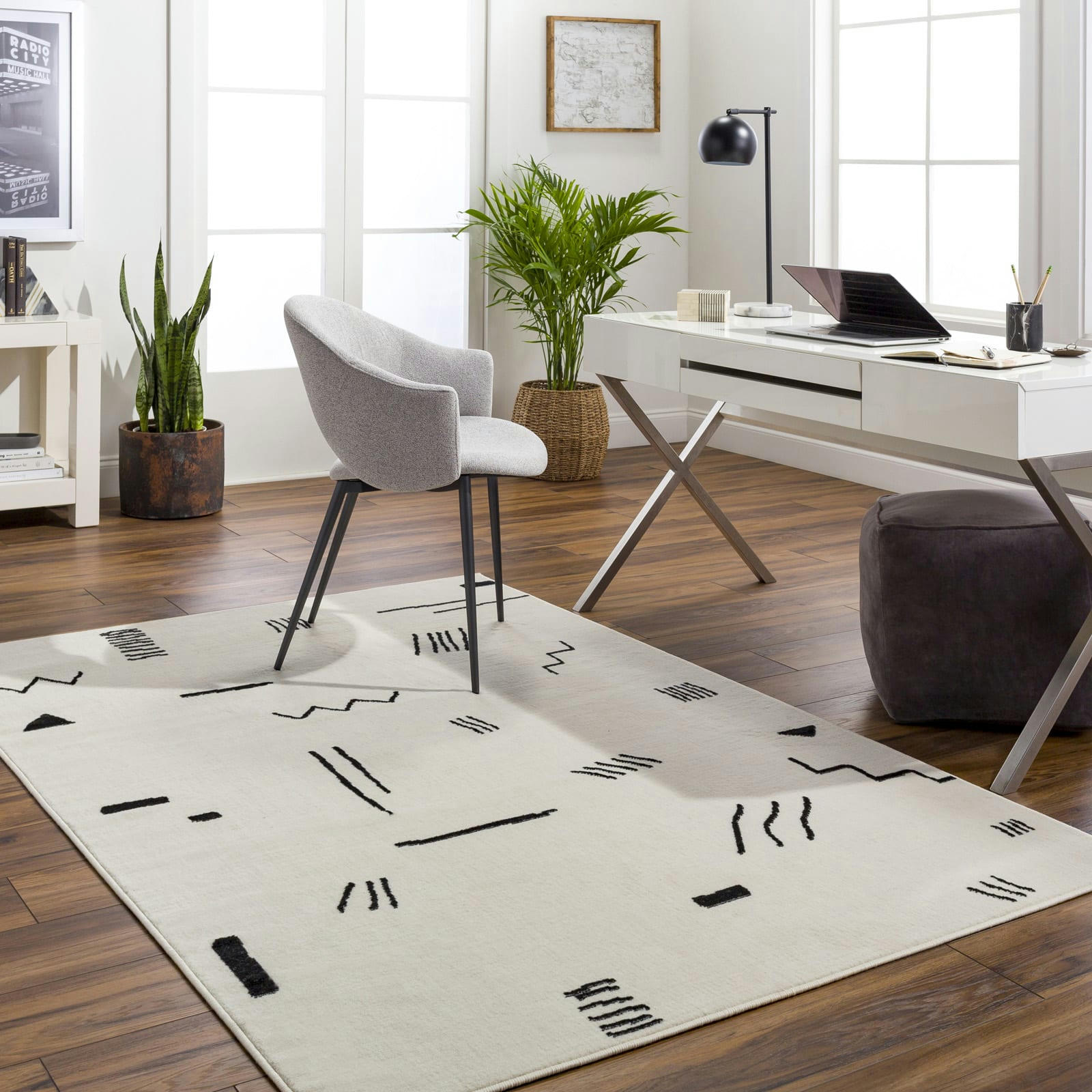 AMELIA - Tapis Scandinave Hygge Blanc Cassé/Noir 200x275