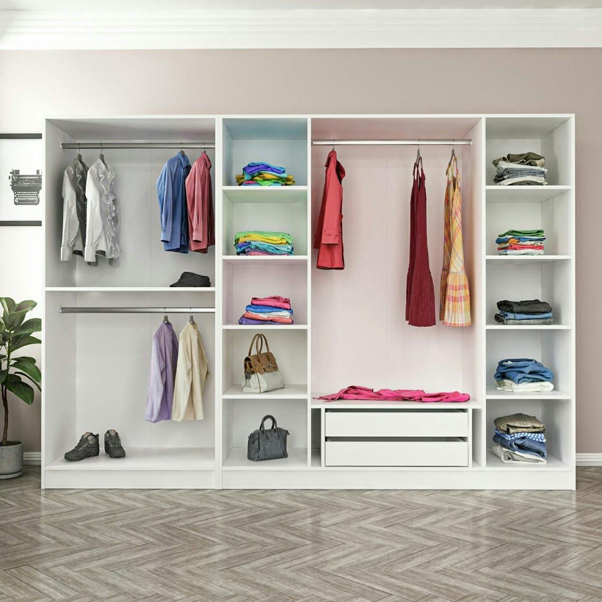 Armoire dressing ouvert blanc 3 portants 190 cm BYRON
