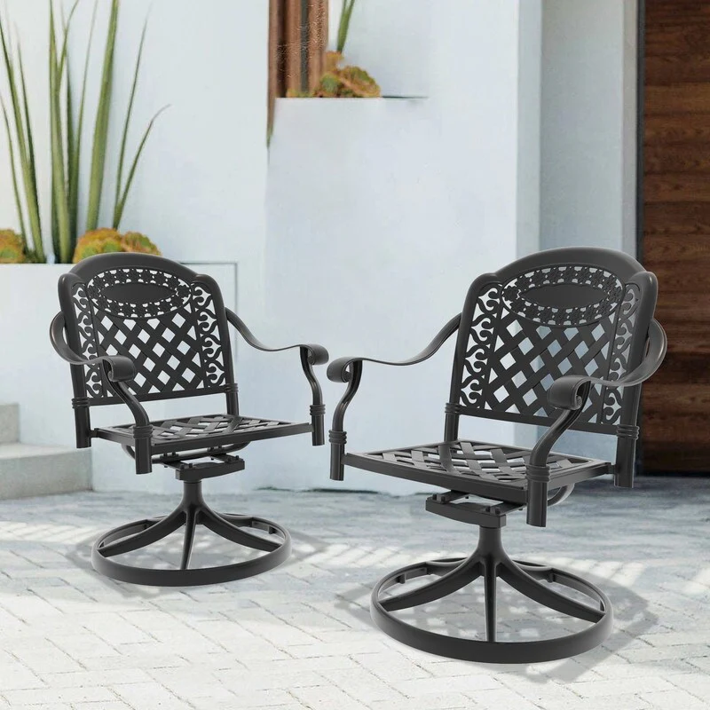 Black Swivel Aluminum Patio Outdoor Dining Chair (2-Pack)