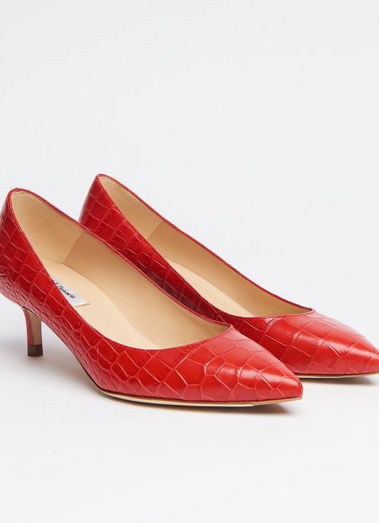 Audrey Red Croc-Effect Leather Kitten Heel Courts