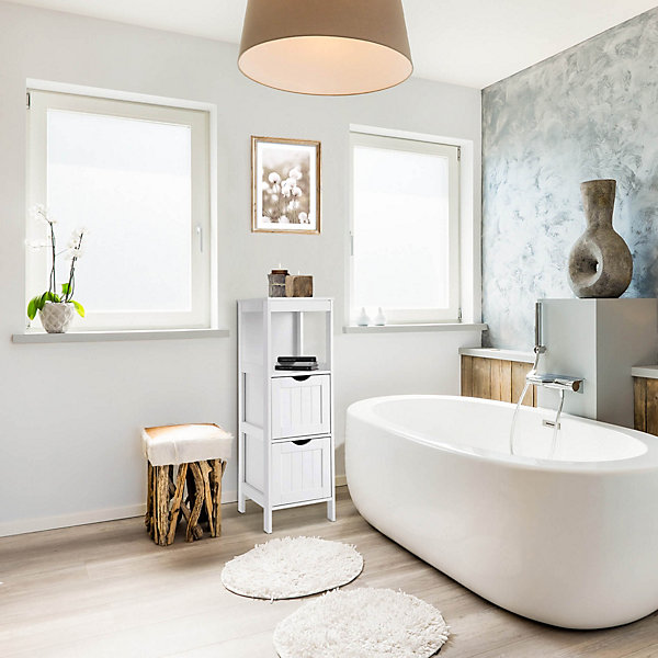 Armoire de Salle de Bains en MDF Blanc avec 2 Tiroirs 1 étagère Rebecca Mobili