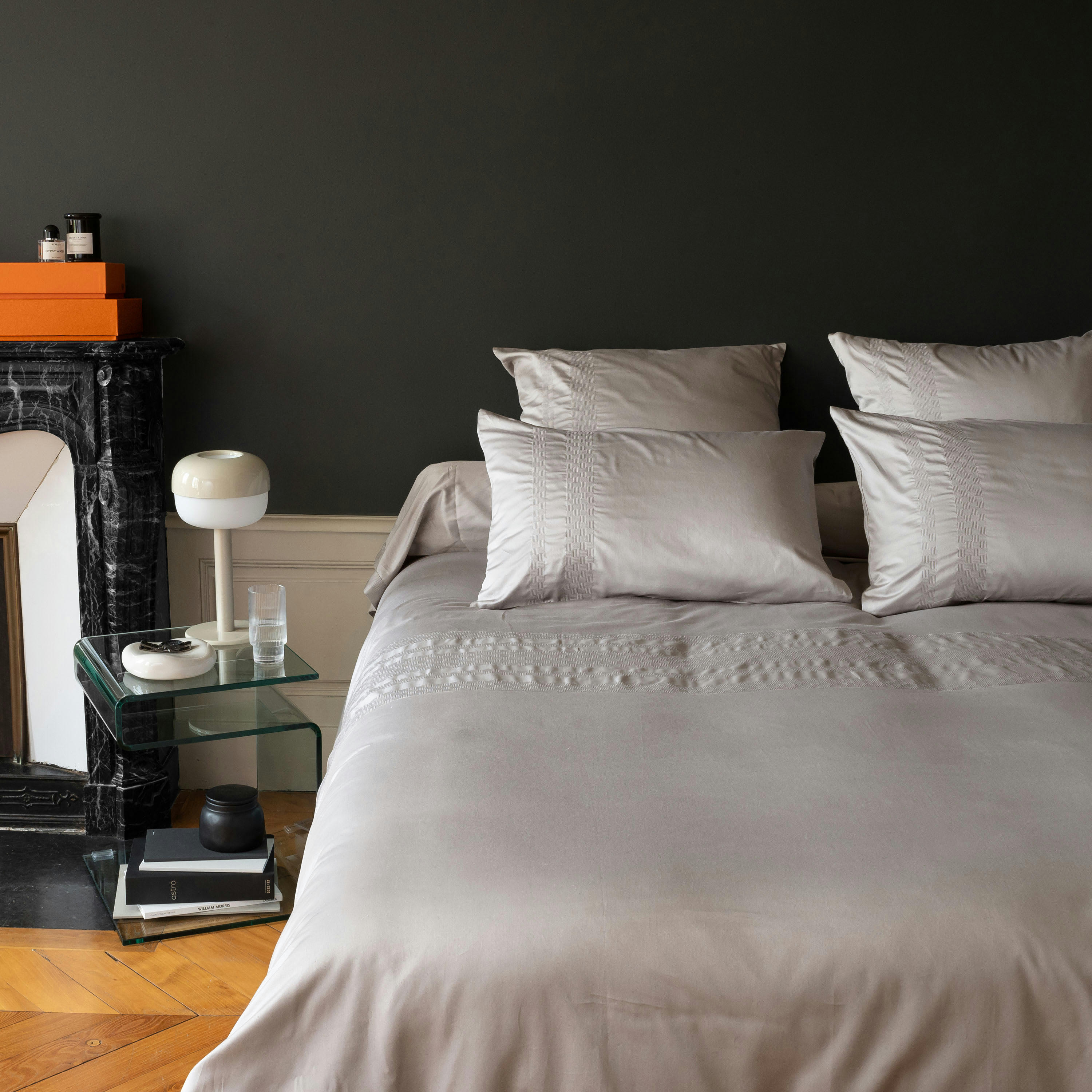 TITANE - Housse de couette Imprimé brodé gris 240 x 220 cm