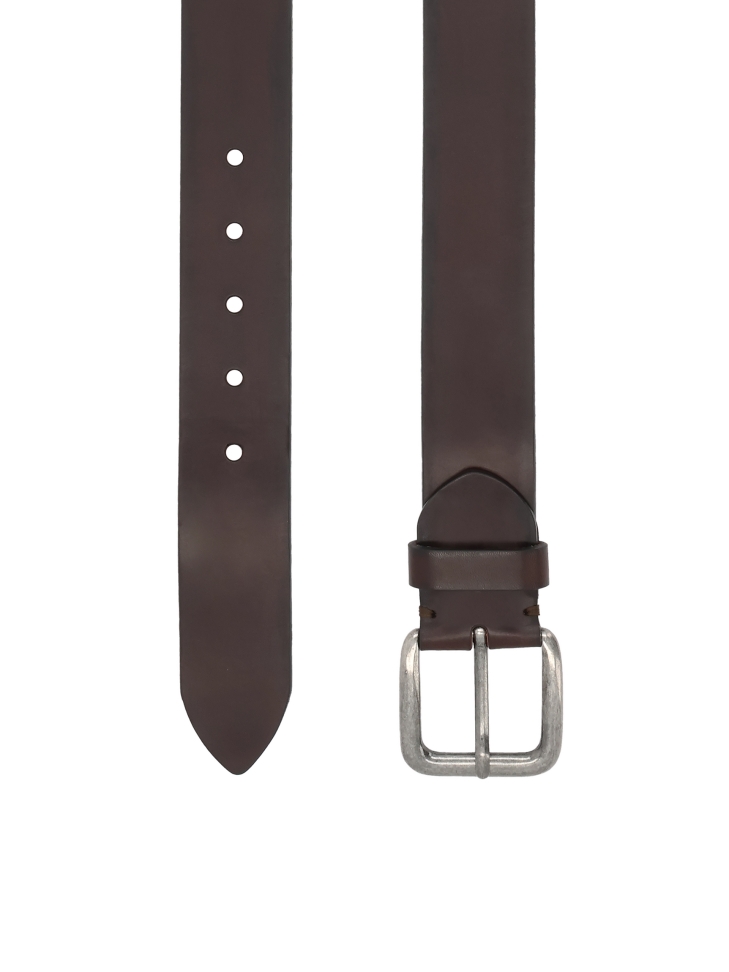 Brown men's belt with rounded buckle