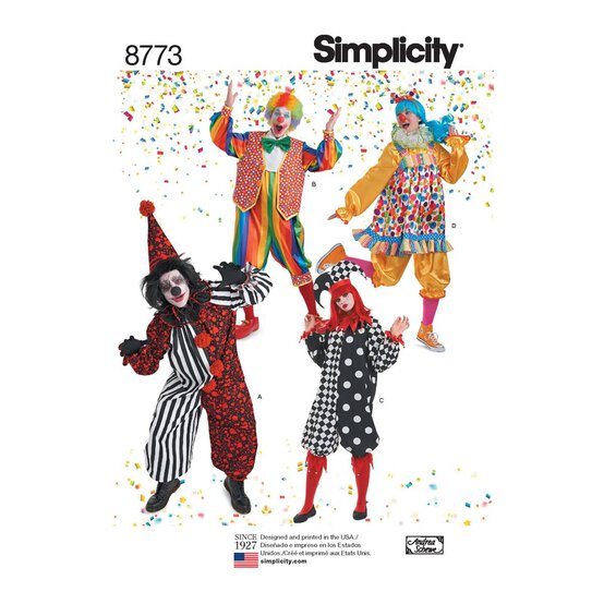 Simplicity Clown Costume Sewing Pattern 8773 (XS-XL)