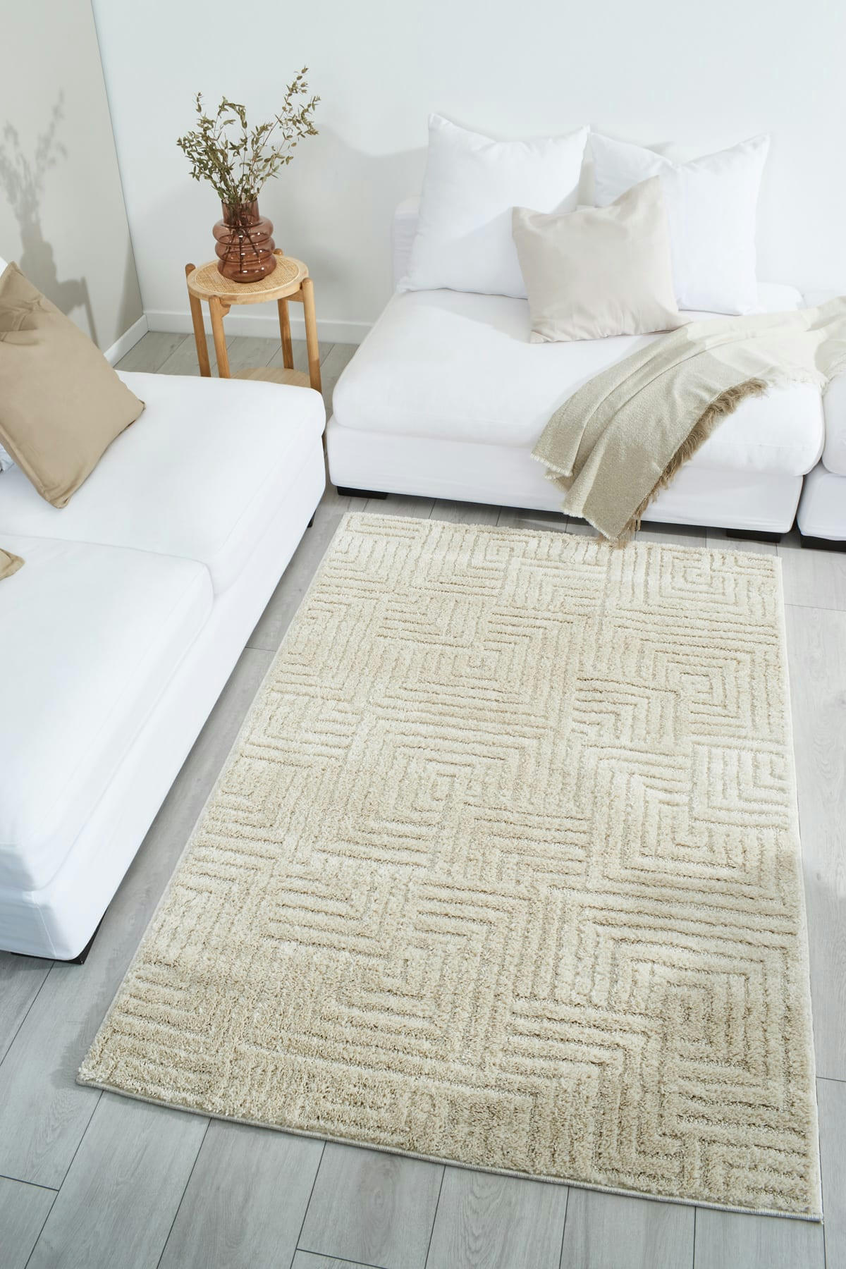 HARMONIE - Tapis salon motif labyrinthe en 3D crème - 120x170 cm