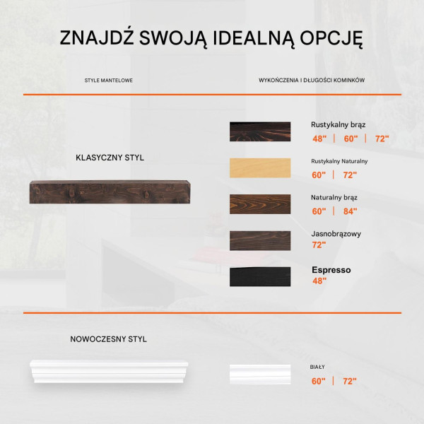 Półka kominkowa samowisząca 183 cm drewniana - rustykalna jasnobrązowa