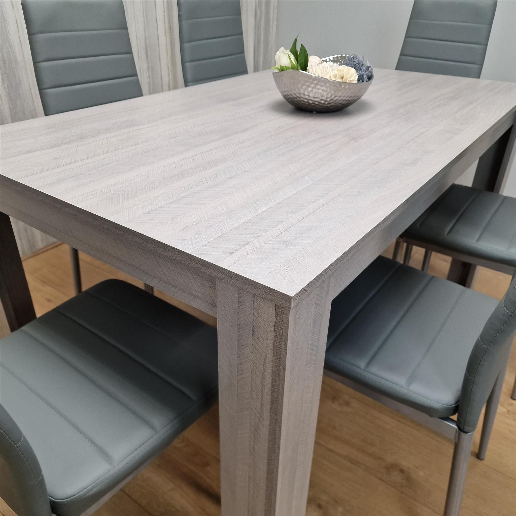 KOSY KOALA Kosy Koala Modern Grey Rectangle Dining Table Set With 6 Grey Chairs Dining Room Furniture