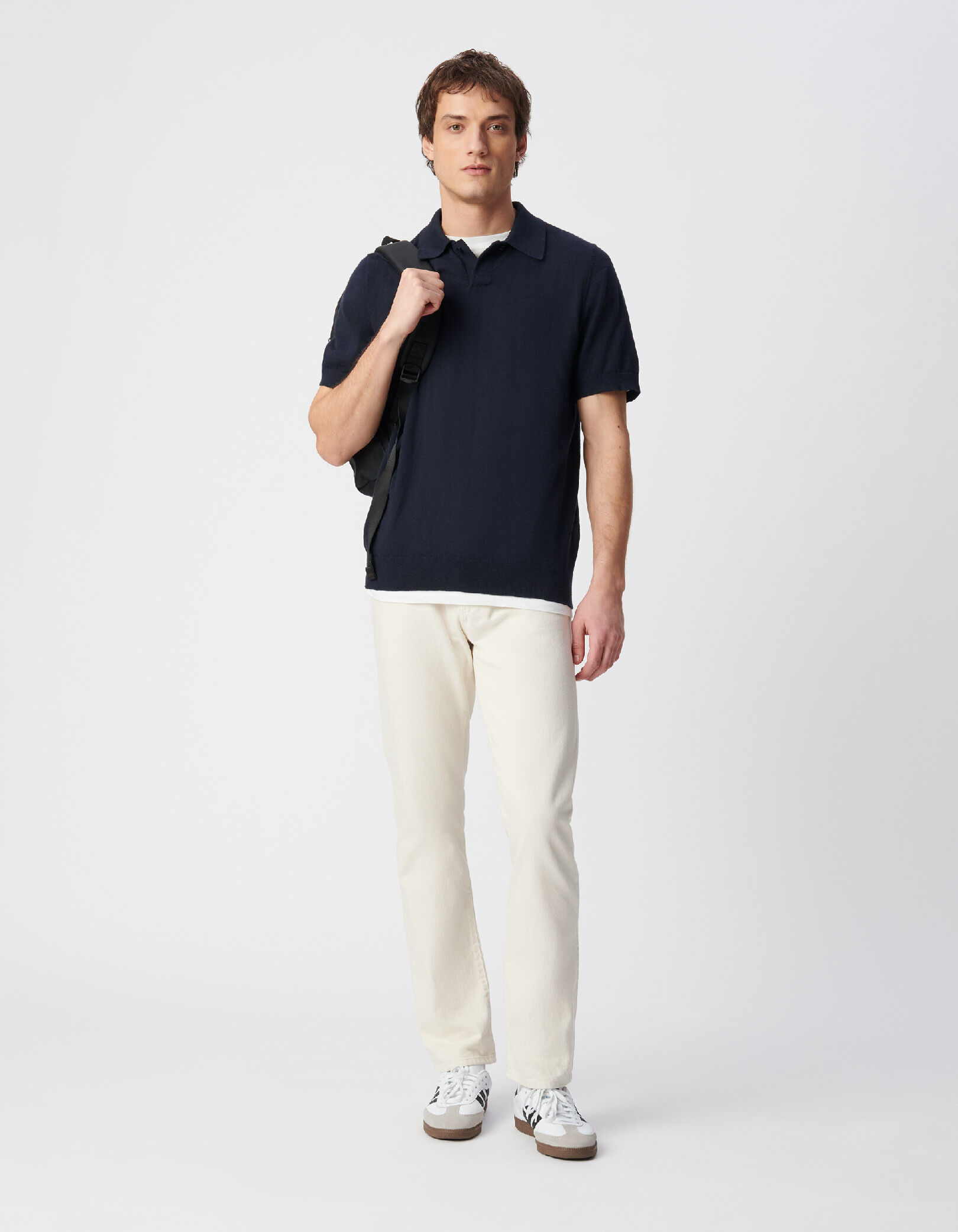 Polo manches courtes marine maille flammée Homme