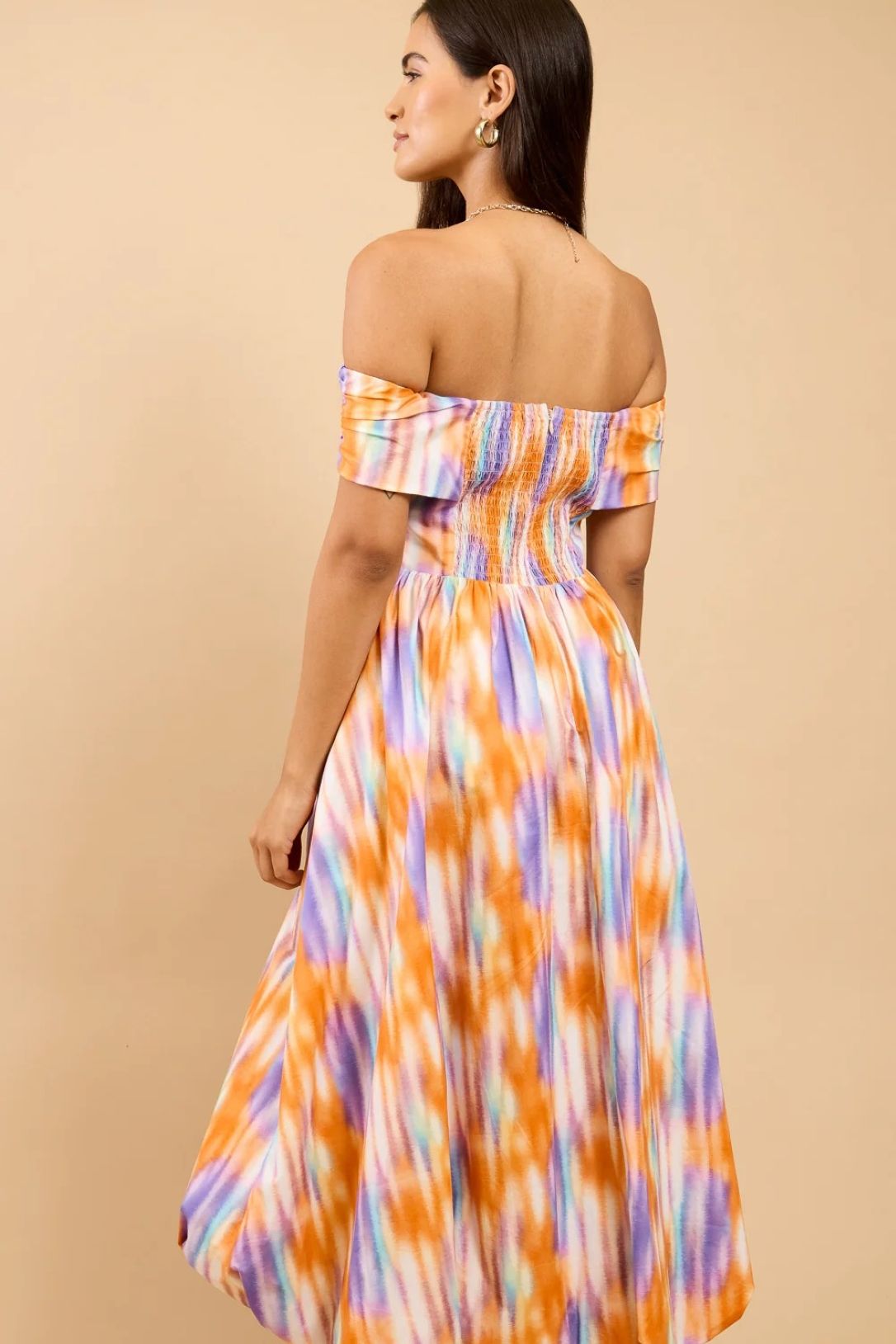 Little Mistress Blur Print Bardot Midaxi Dress