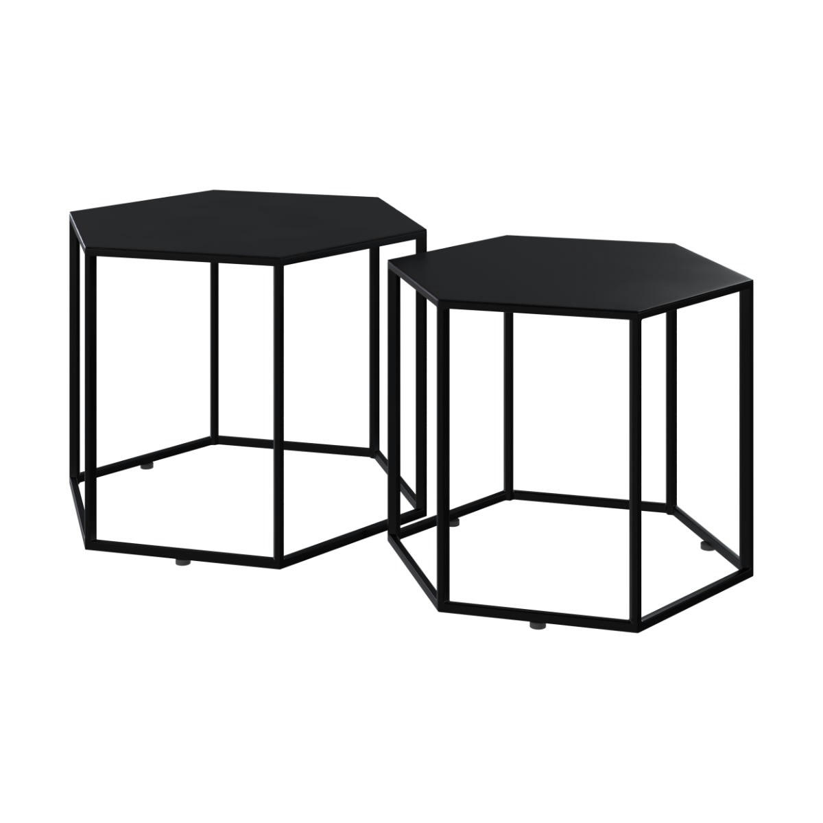 ECLIPSE - Tables basses hexagonales noires en métal (lot de 2)