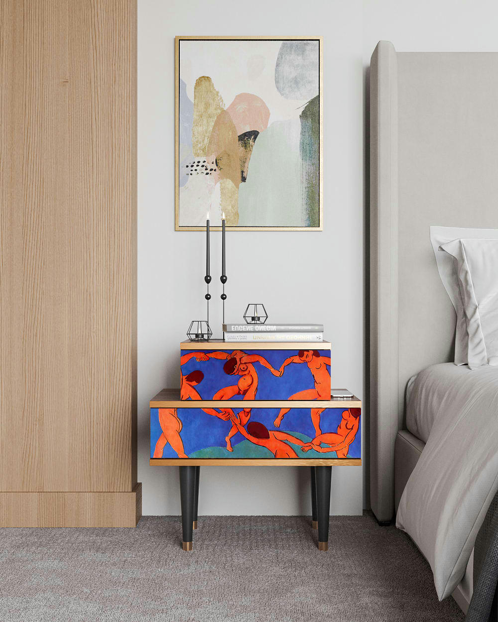 THE DANCE BY HENRI MATISSE - Table de chevet multicolore 2 tiroirs L 58 cm