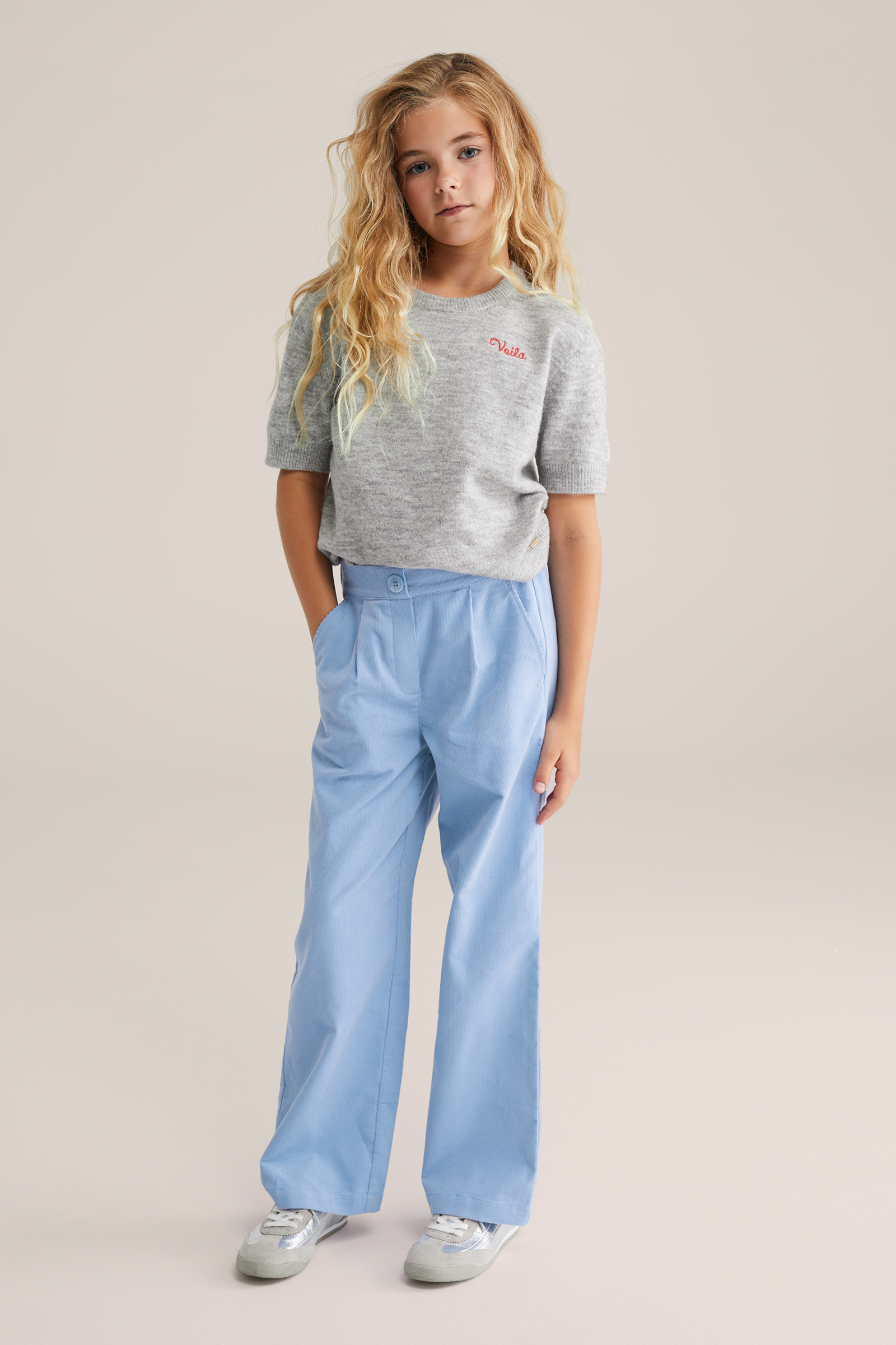 Meisjes wide leg broek met ribstructuur