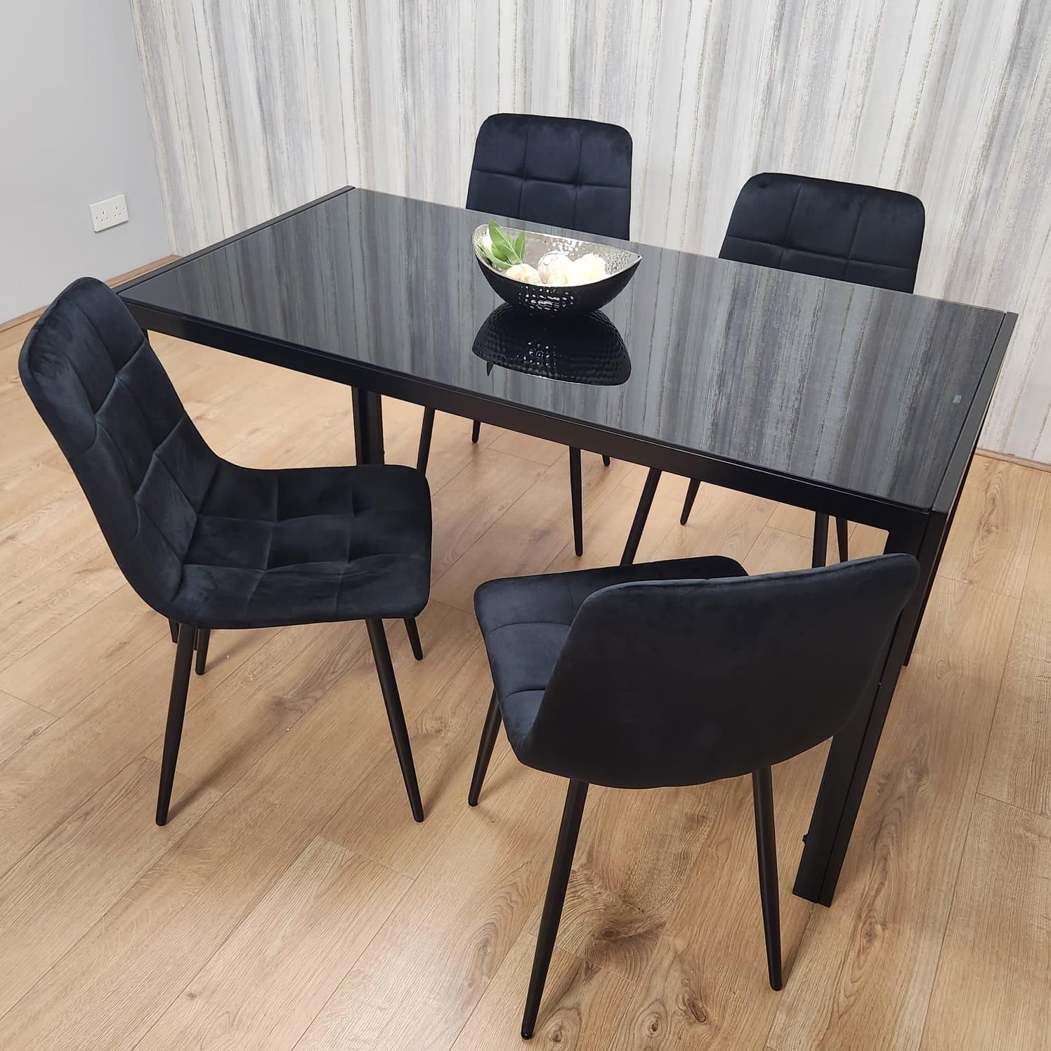 KOSY KOALA Black Kitchen Dining Table And 4 Black Tufted Velvet Chairs Set Of 4 Dining Room Furniture