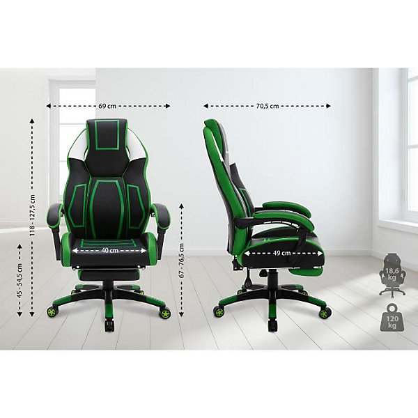Fauteuil de bureau CLP Clovis similicuir Noir Vert 118-127 cm