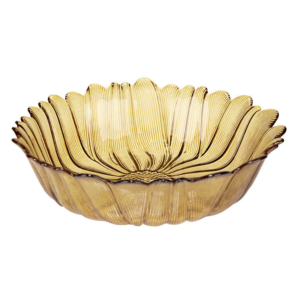 Coupelle forme fleur verre jaune ambre Ø20xH5cm