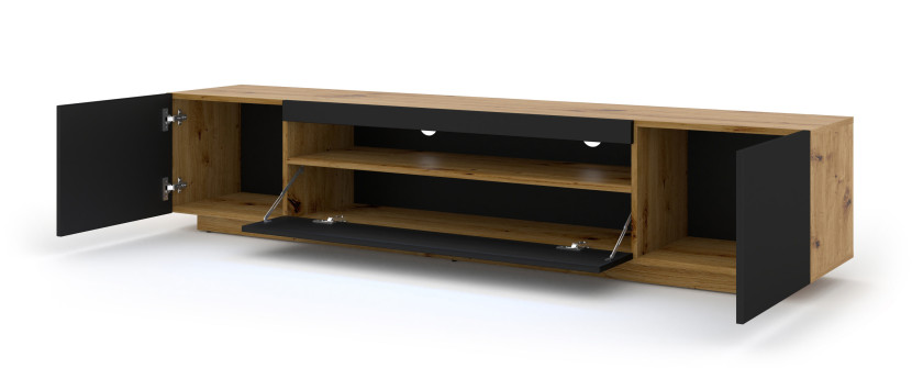 Szafka RTV AURA 200 cm dąb artisan / czarny mat