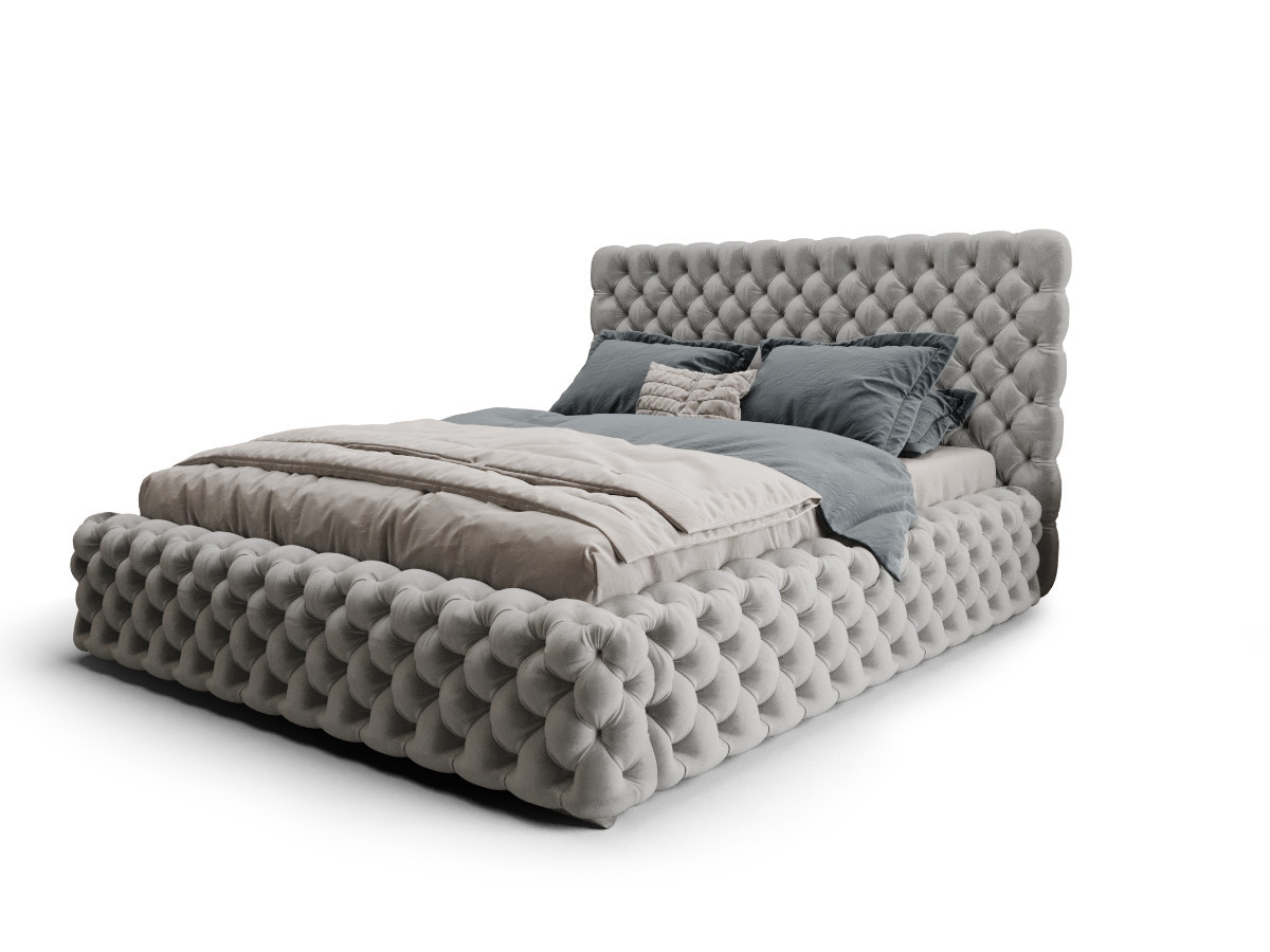 Łóżko Styl Chesterfield Figo Extra Szare Stelaż Drewno 140